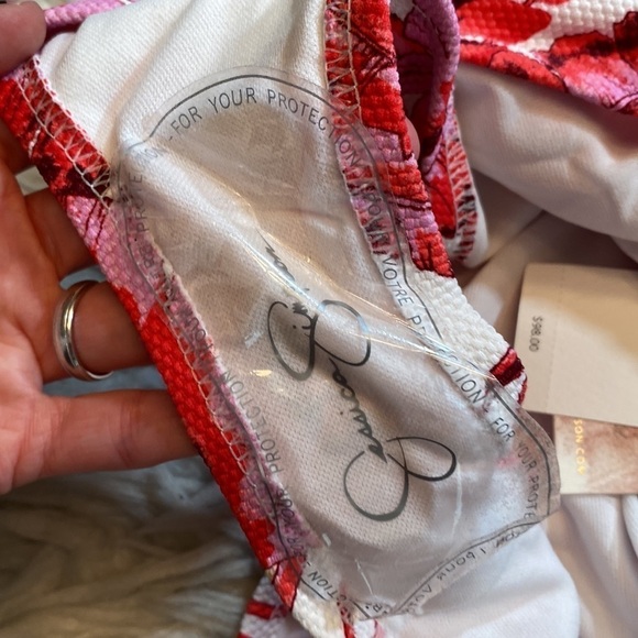 NWT Jessica Simpson Fuchsia Multi Palm O Ring Cut Out One Piece Swimsuit sz S - Picture 9 of 12